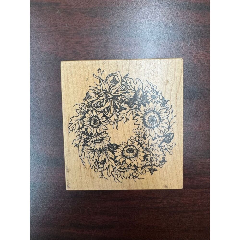 Sunflower Autumn Wreath Rubber Stamp- 1995